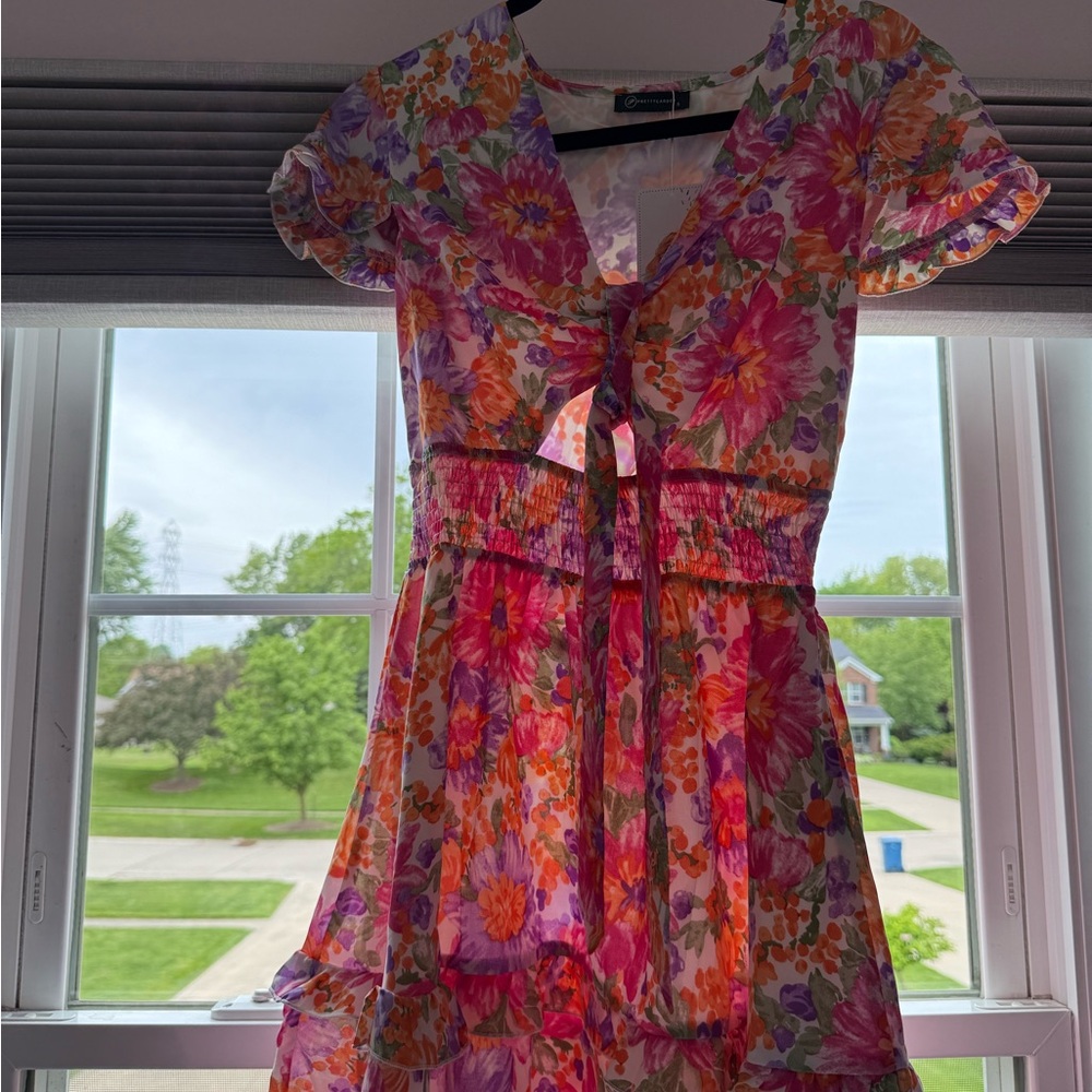 Floral Mini Dress - Pink and Orange
